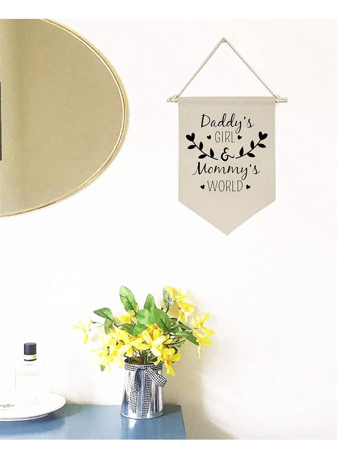 Topthink Daddy’s Girl and Mommy’s World - Canvas Hanging Flag Banner Wall Sign Decor Gift for Baby Kids Girl Nursery Teen Room Front Door - Gift for Girl from Dad Mom - Image 2